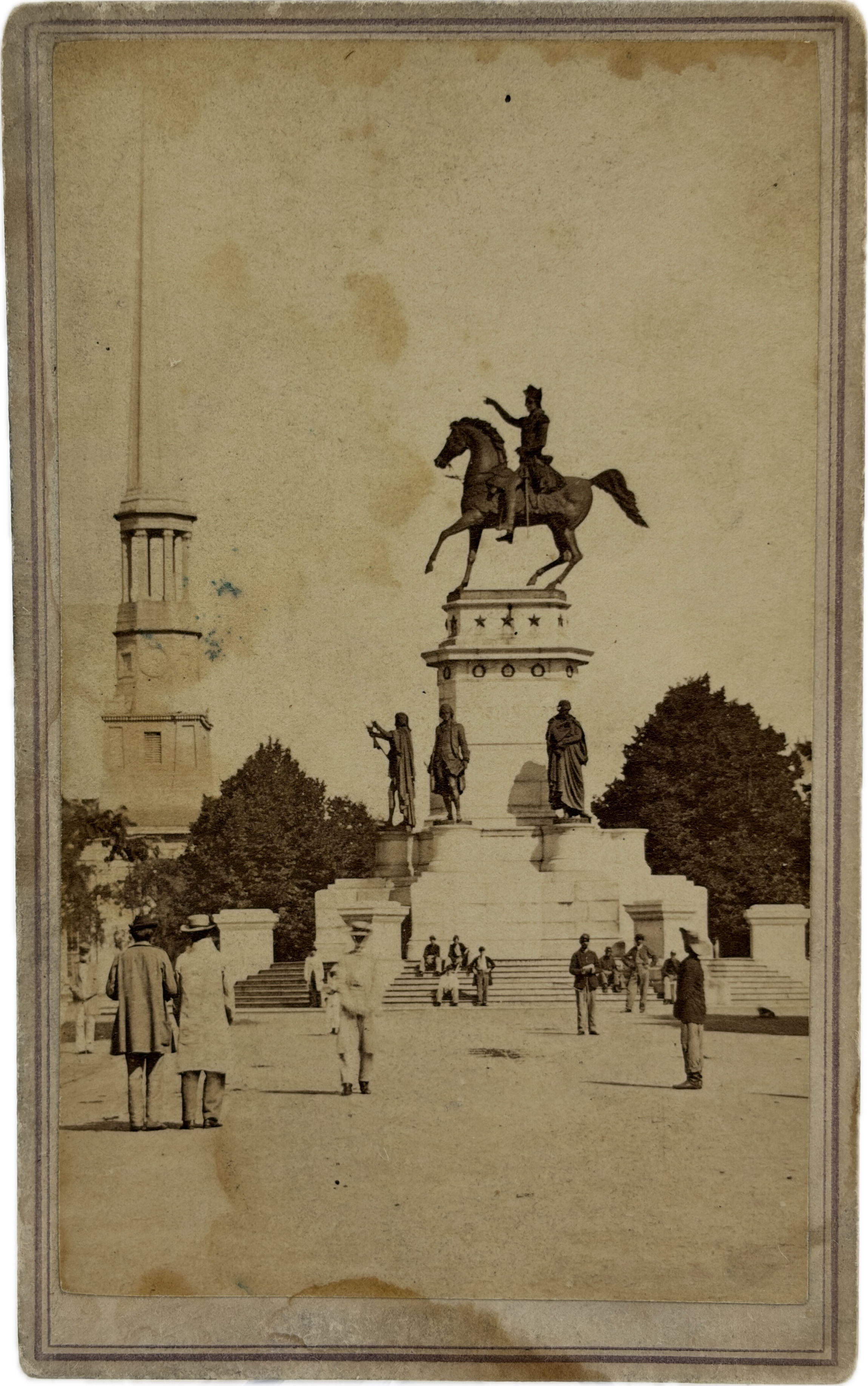 CDV of Washington Monument in Richmond, Virginia with Union Soldiers