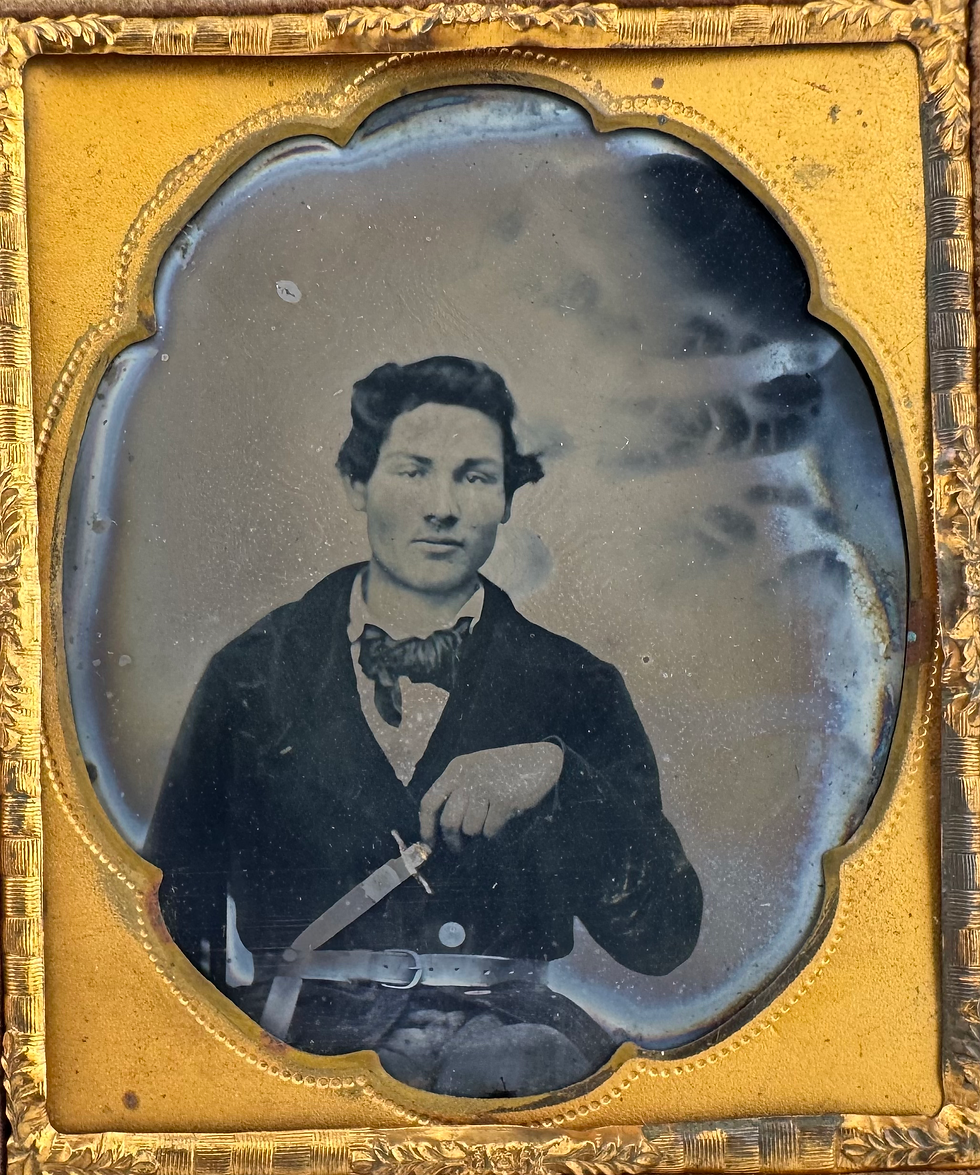 1/6th Plate Ambrotype of Early War Confederate in Home Spun Jacket with Knife