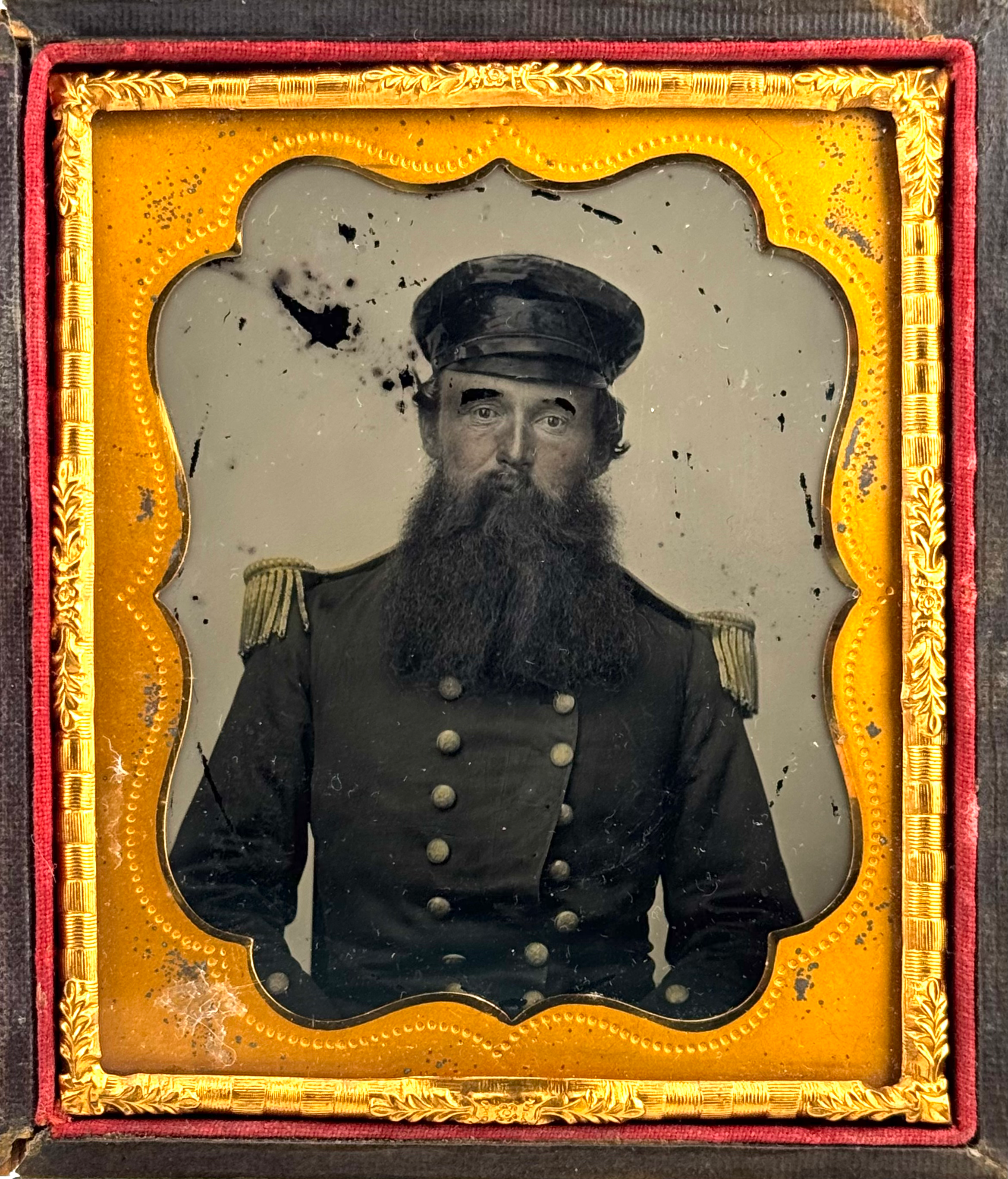 1/6th Plate Ambrotype of Civil War Naval Officer with Shoulder Boards