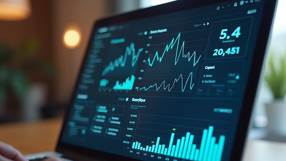 Close-up view of a laptop screen showing AI data analytics dashboard