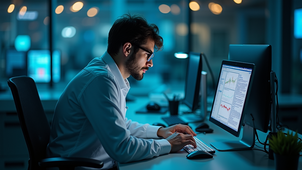 High angle view of a data scientist working on AI model deployment