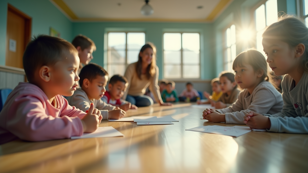 Eye-level view of a community center with children engaged in activities