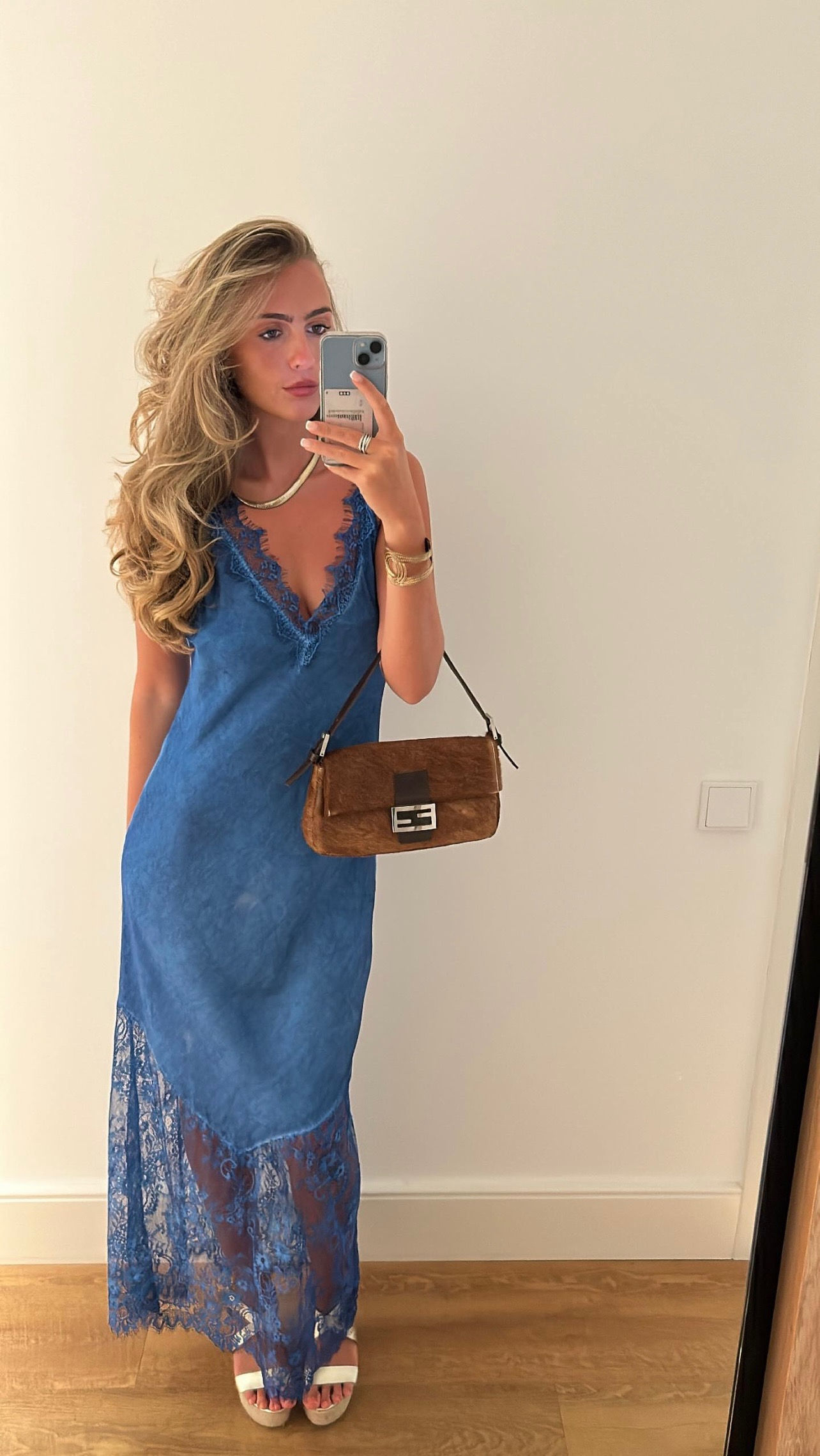 Lace Bottom Maxi Dress - Navy