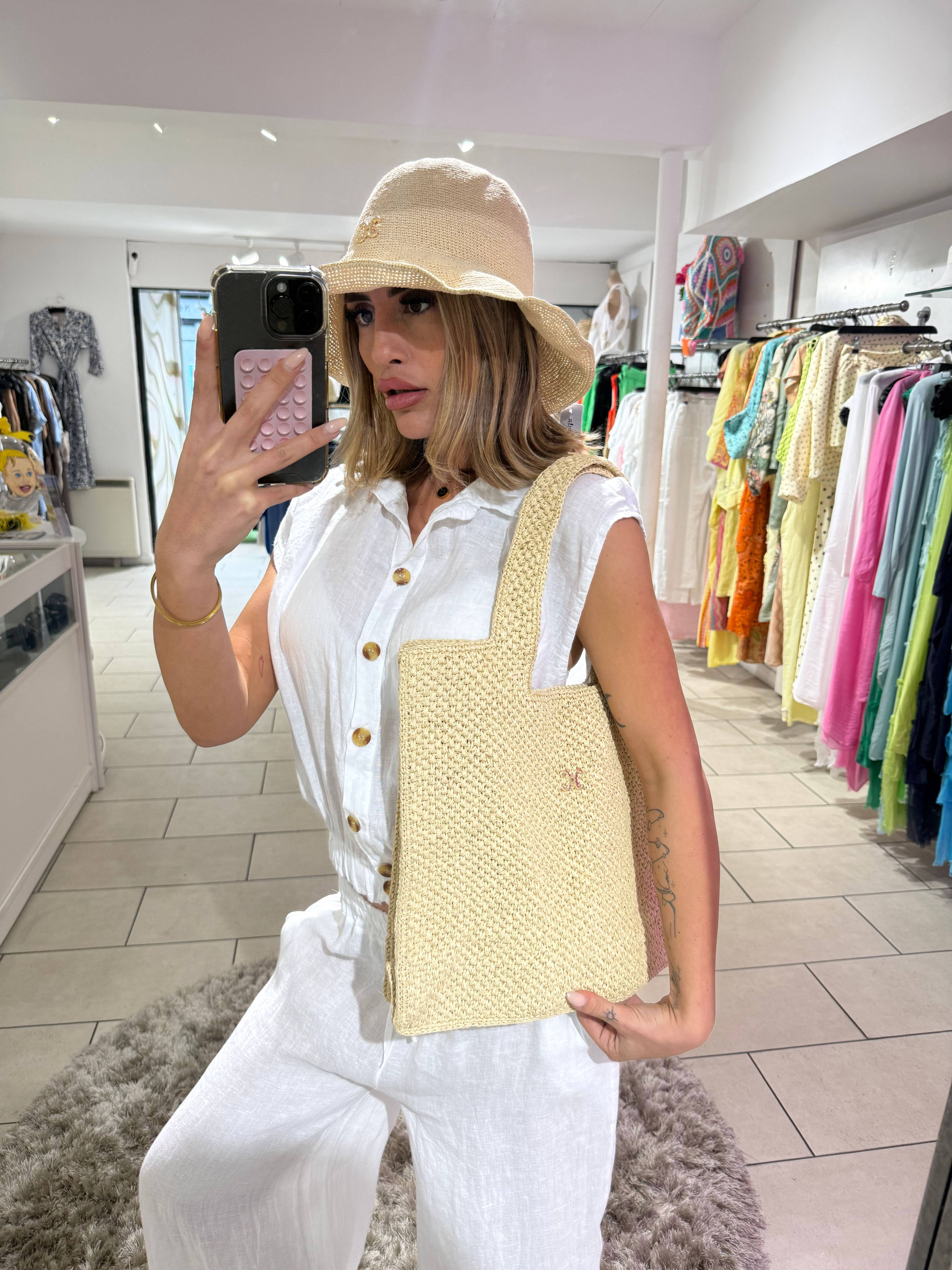 CC Raffia Bucket Style Tote - Natural 