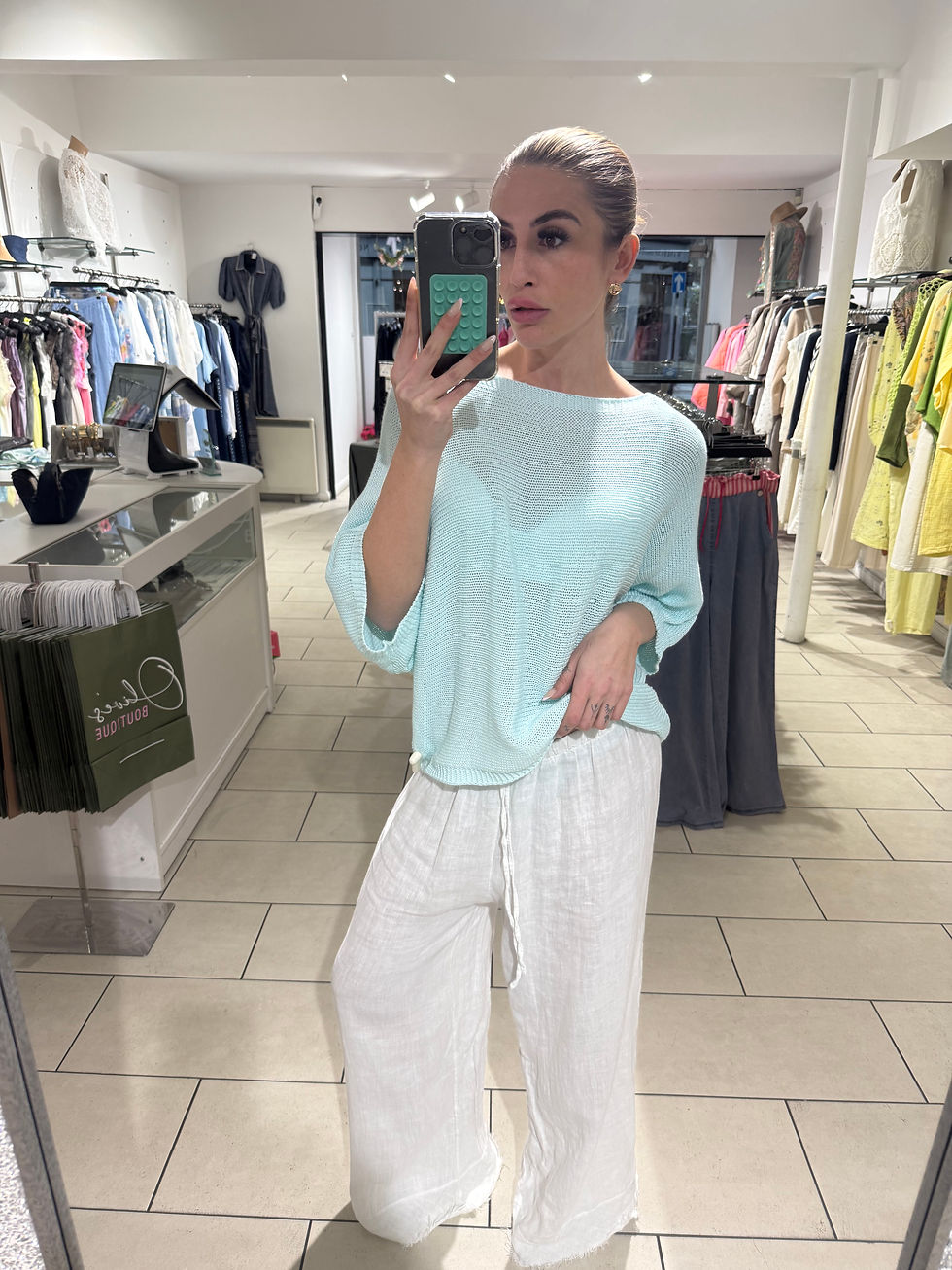 Thumbnail: Seabreeze Button-Back Fine Knit Top – Aqua 