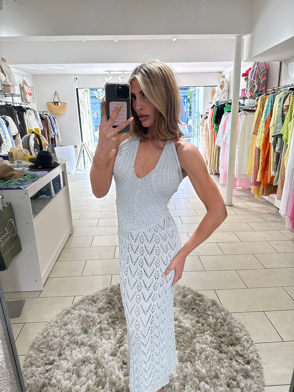 Thumbnail: Lurex Knit Halter-neck Maxi Dress - Silver 
