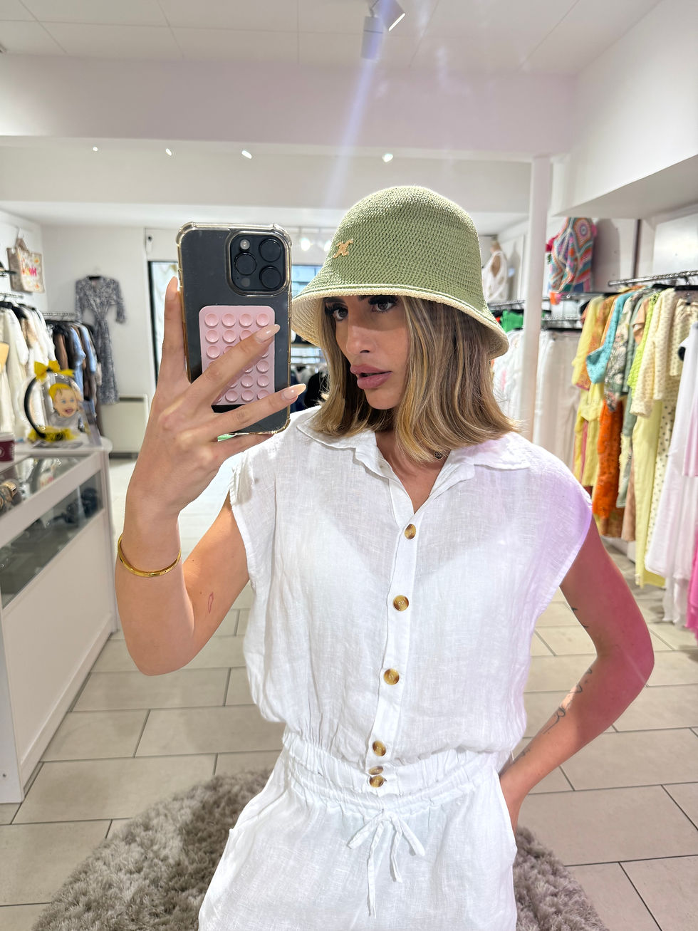 Thumbnail: Freya Linen Button Front Cap Sleeve Top - White 