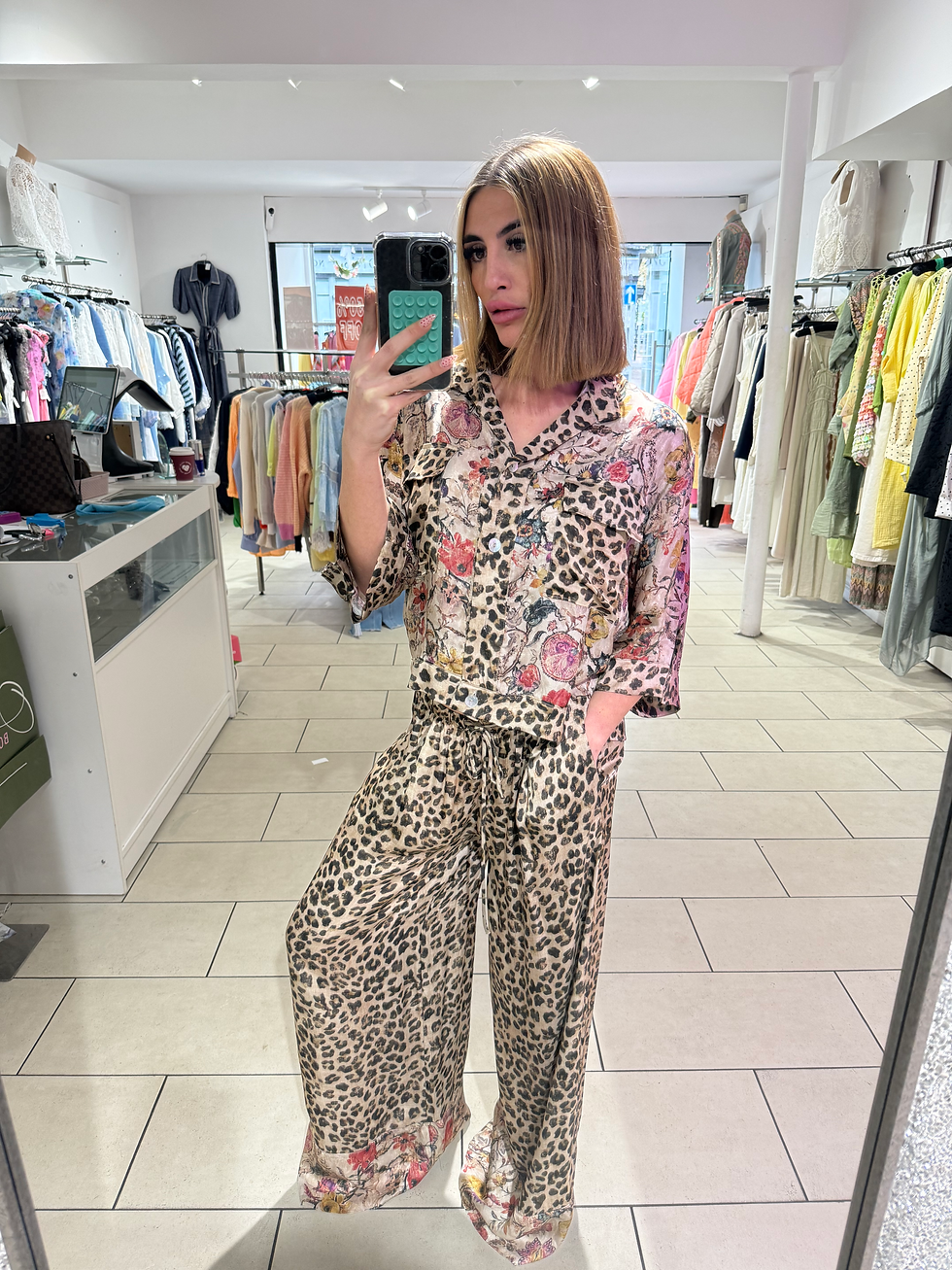 Thumbnail: Leopard Floral Bomber Style & Wide Leg Trouser Set