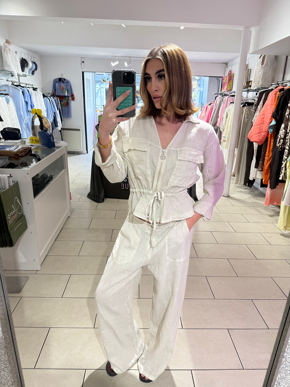 Thumbnail: Linen Bomber & Wide Leg Trouser Set - Stone