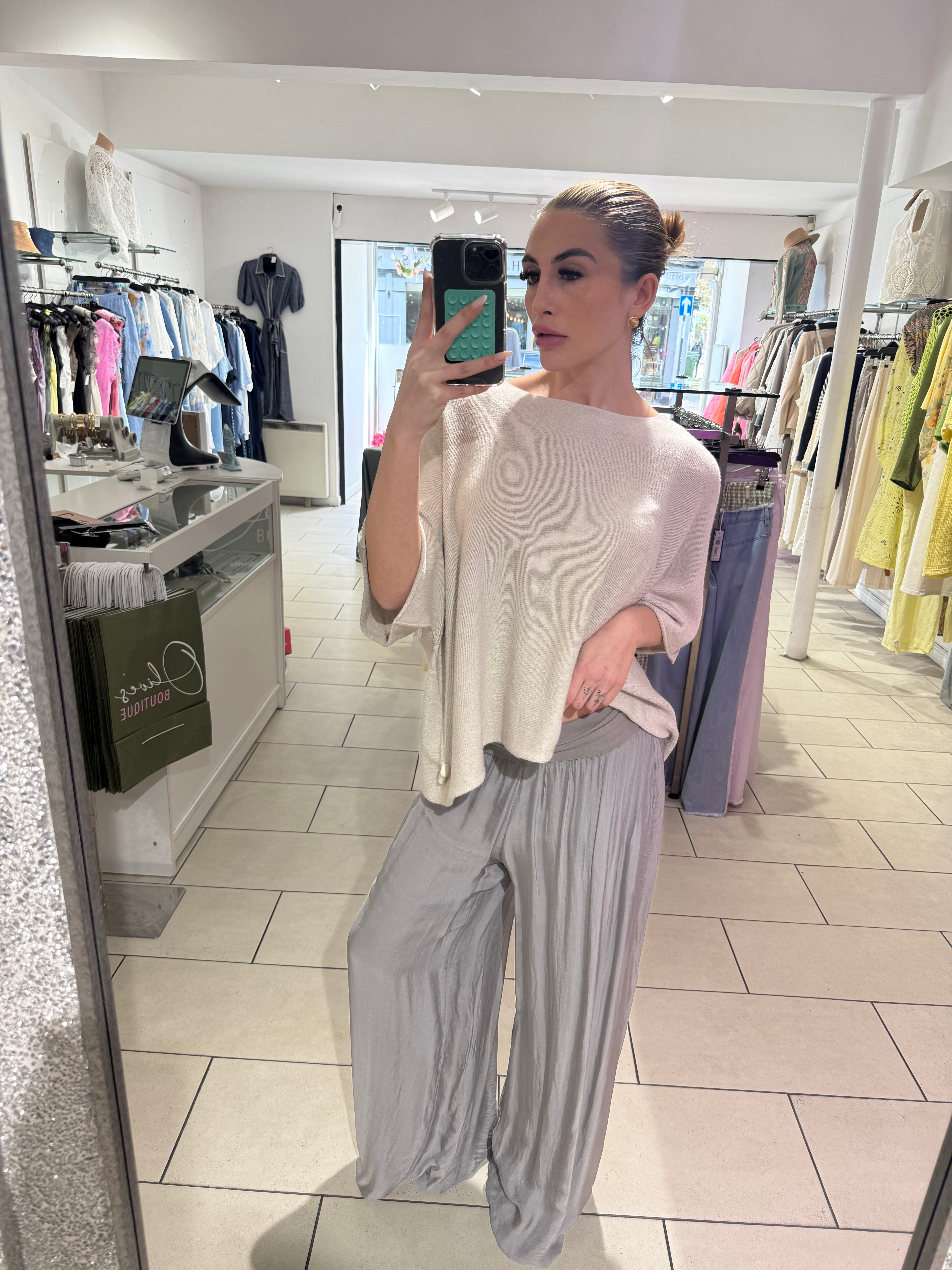 Soft Drape Fine Knit Top - Taupe