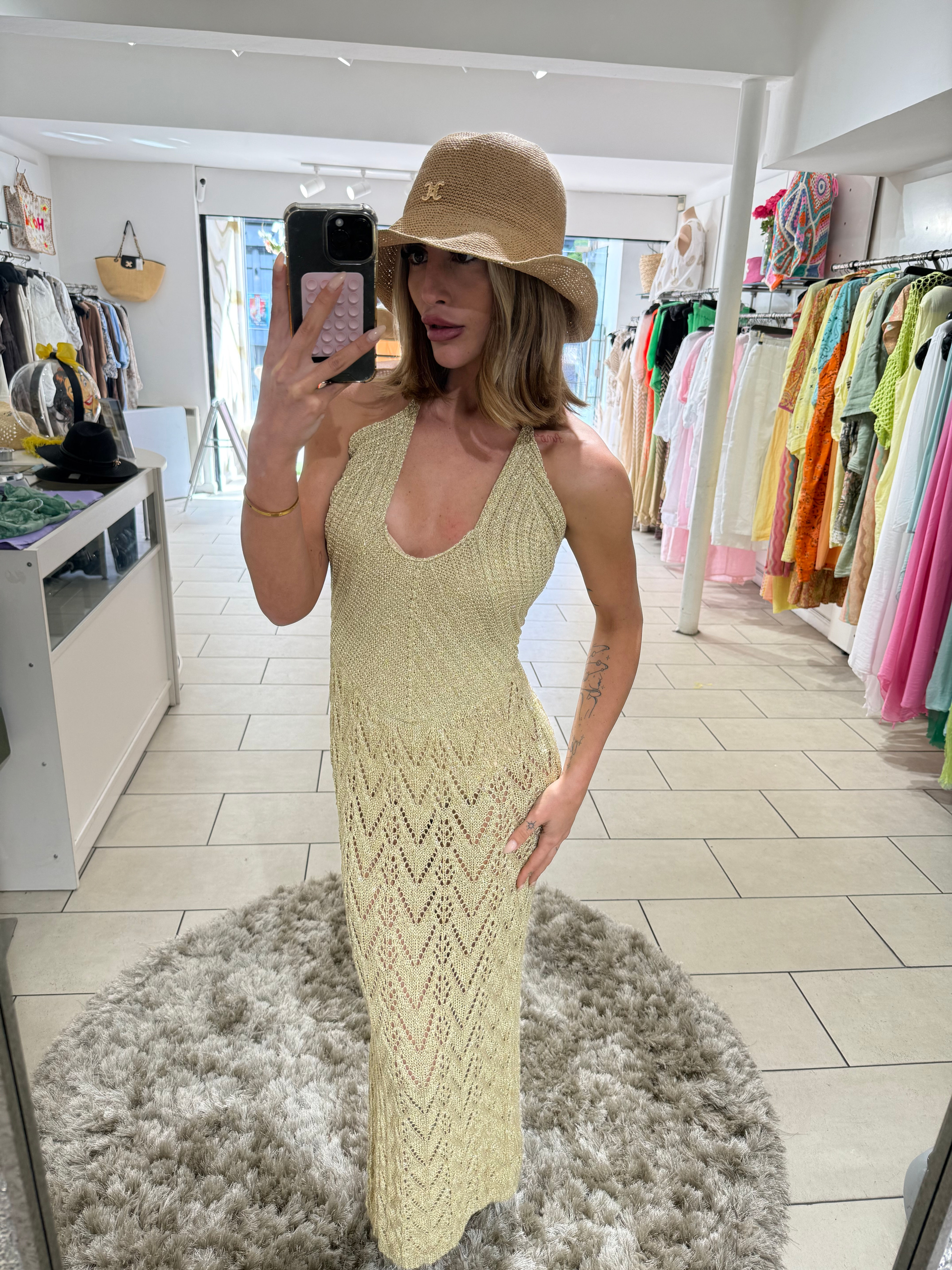 Lurex Knit Halter-neck Maxi Dress - Gold