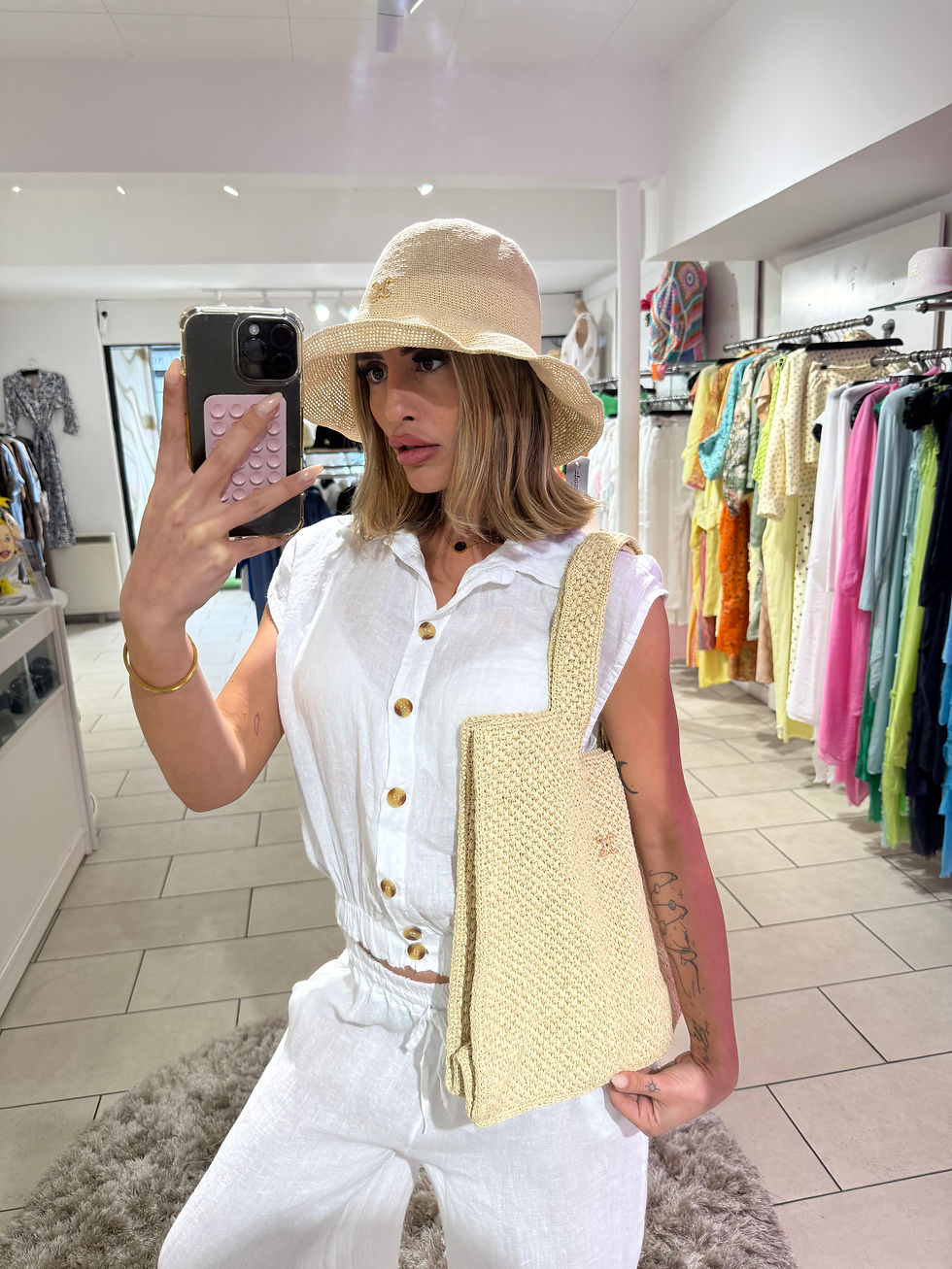 Thumbnail: Freya Linen Button Front Cap Sleeve Top - White 