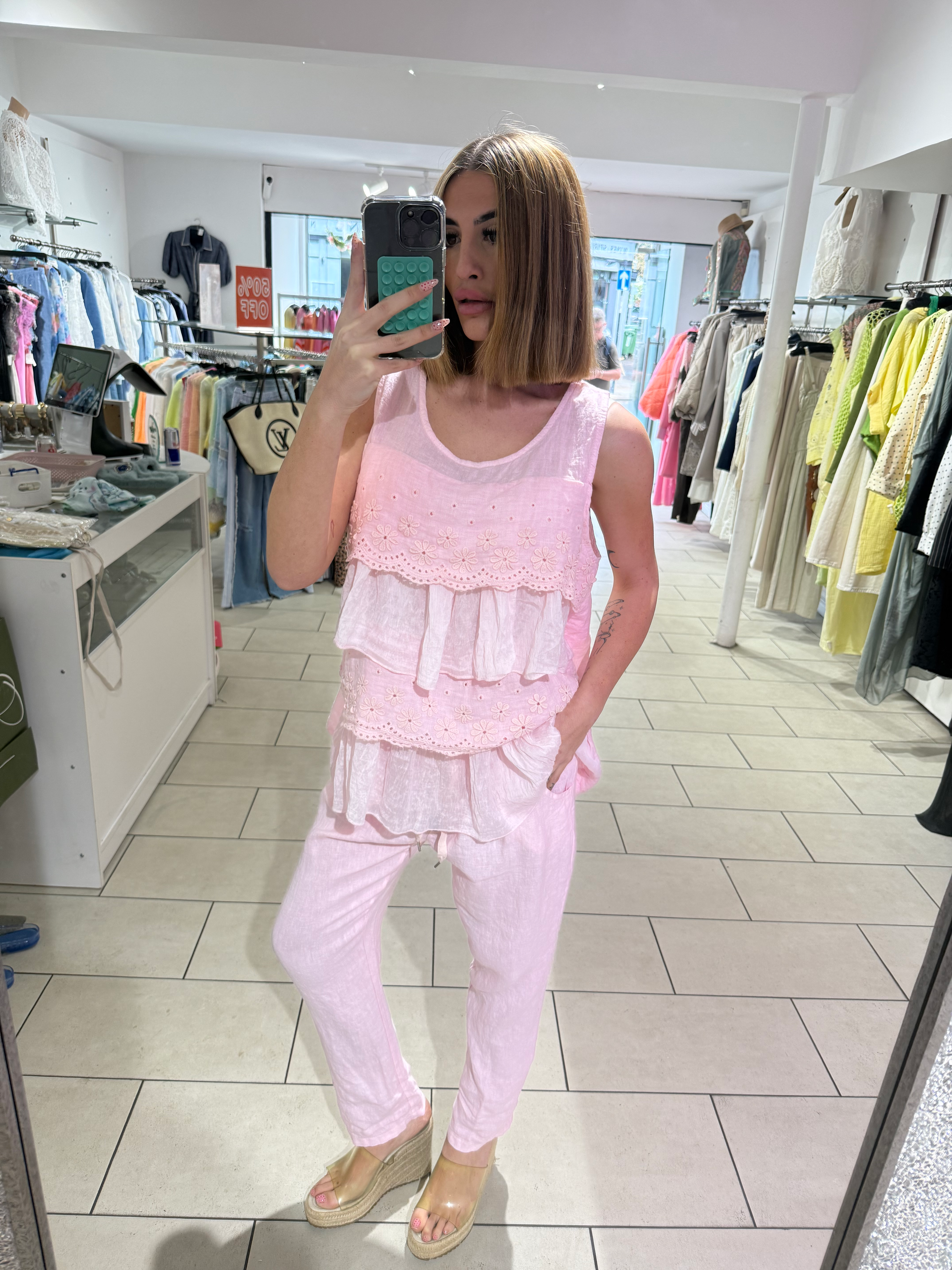 Eva Plain Linen Trouser - Pink