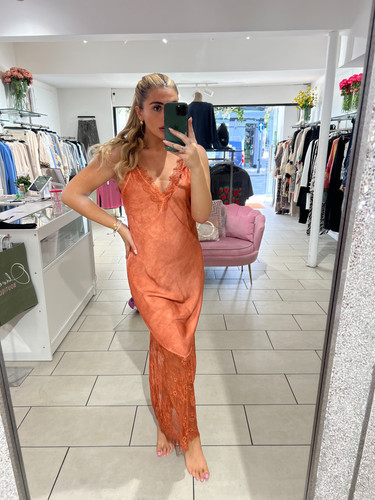 burnt orange lace maxi dress AMI Burnt Orange Maxi Dress Petite