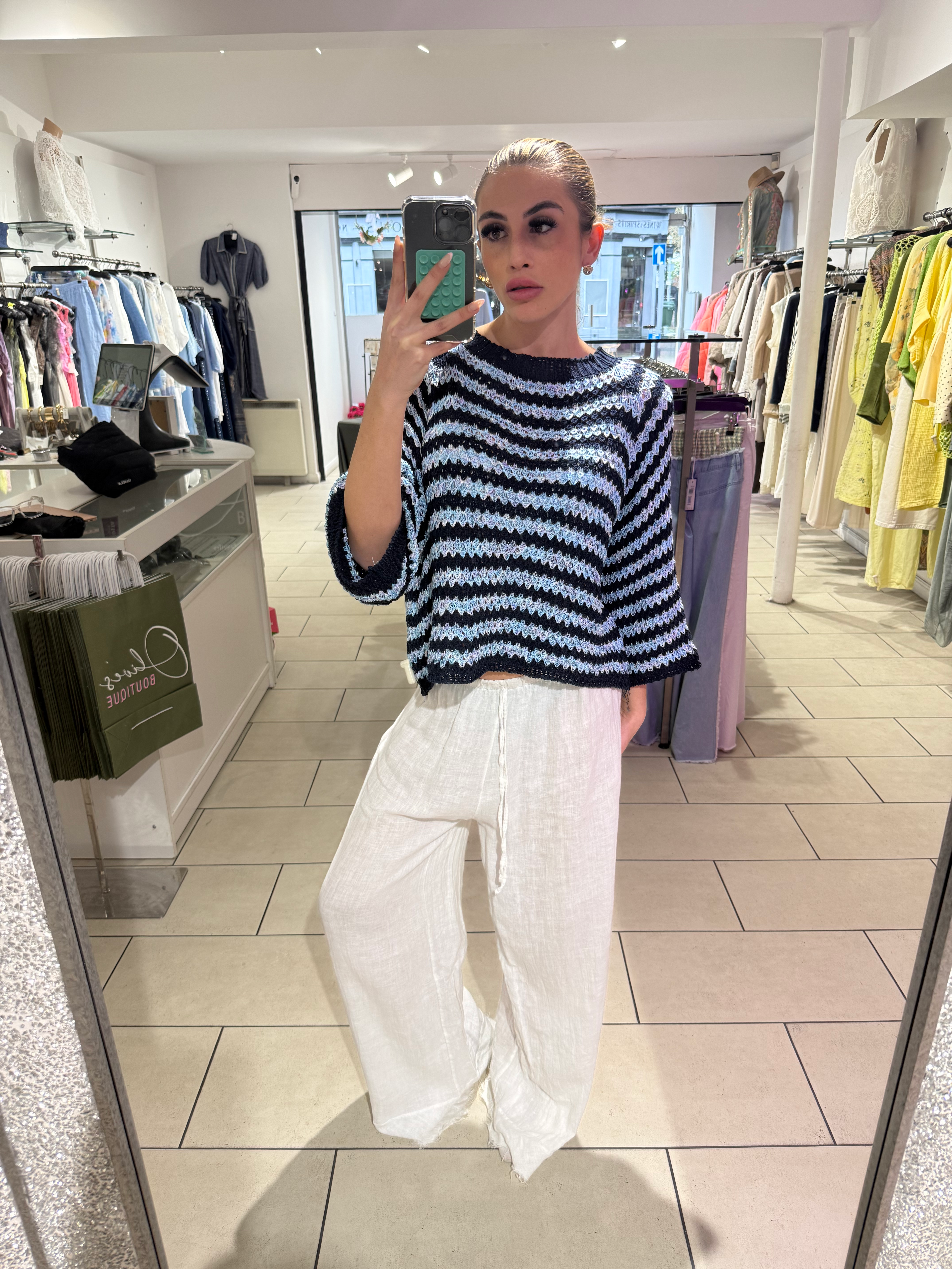 Coastal Wave Knit Top - Navy