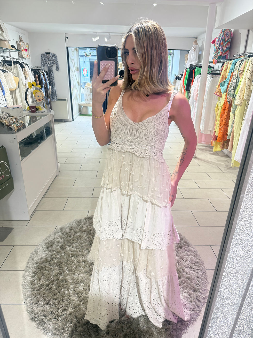 Thumbnail: Stella Crochet Tiered Maxi Dress - Stone