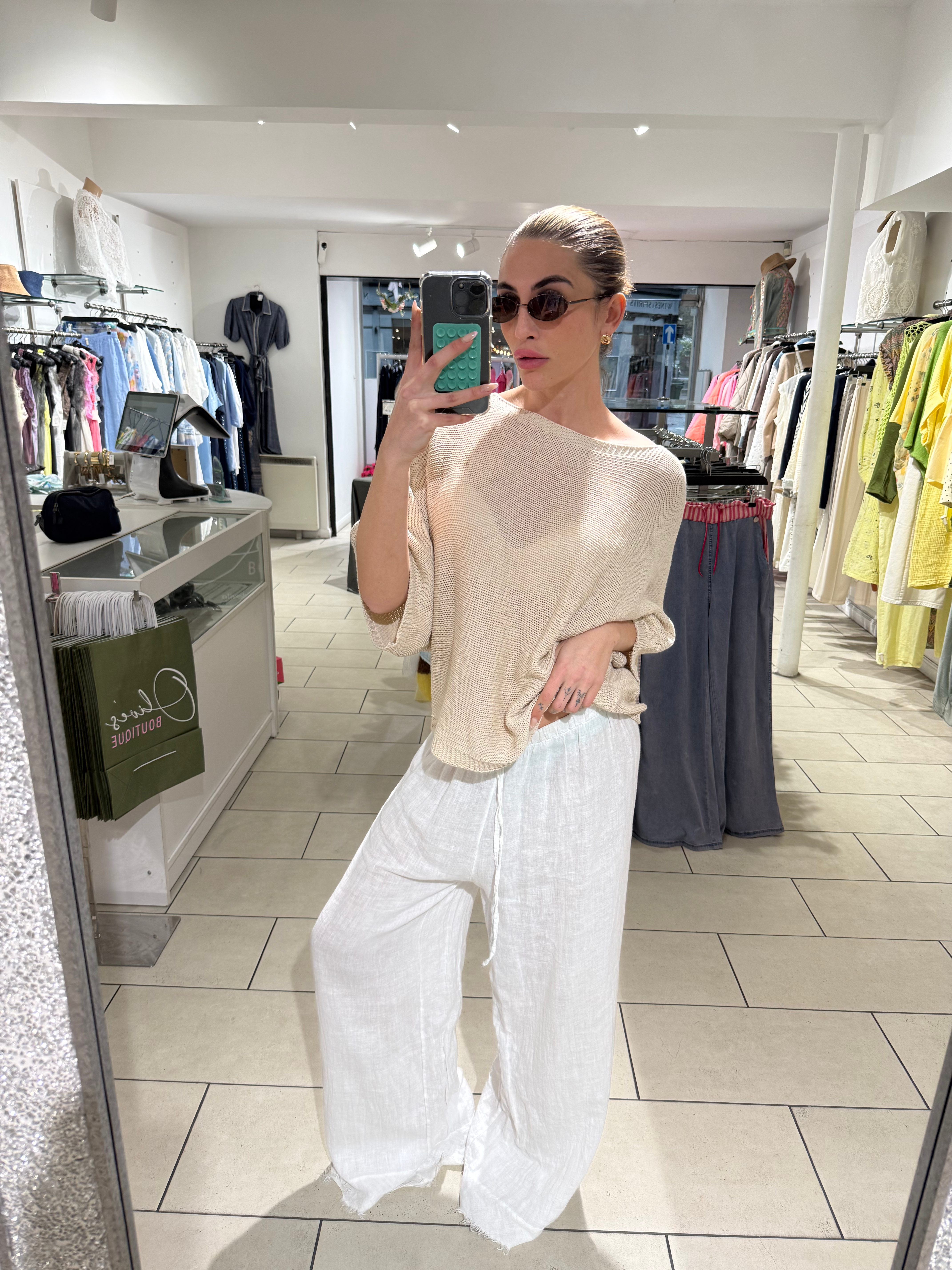 Seabreeze Button-Back Fine Knit Top – Oatmeal