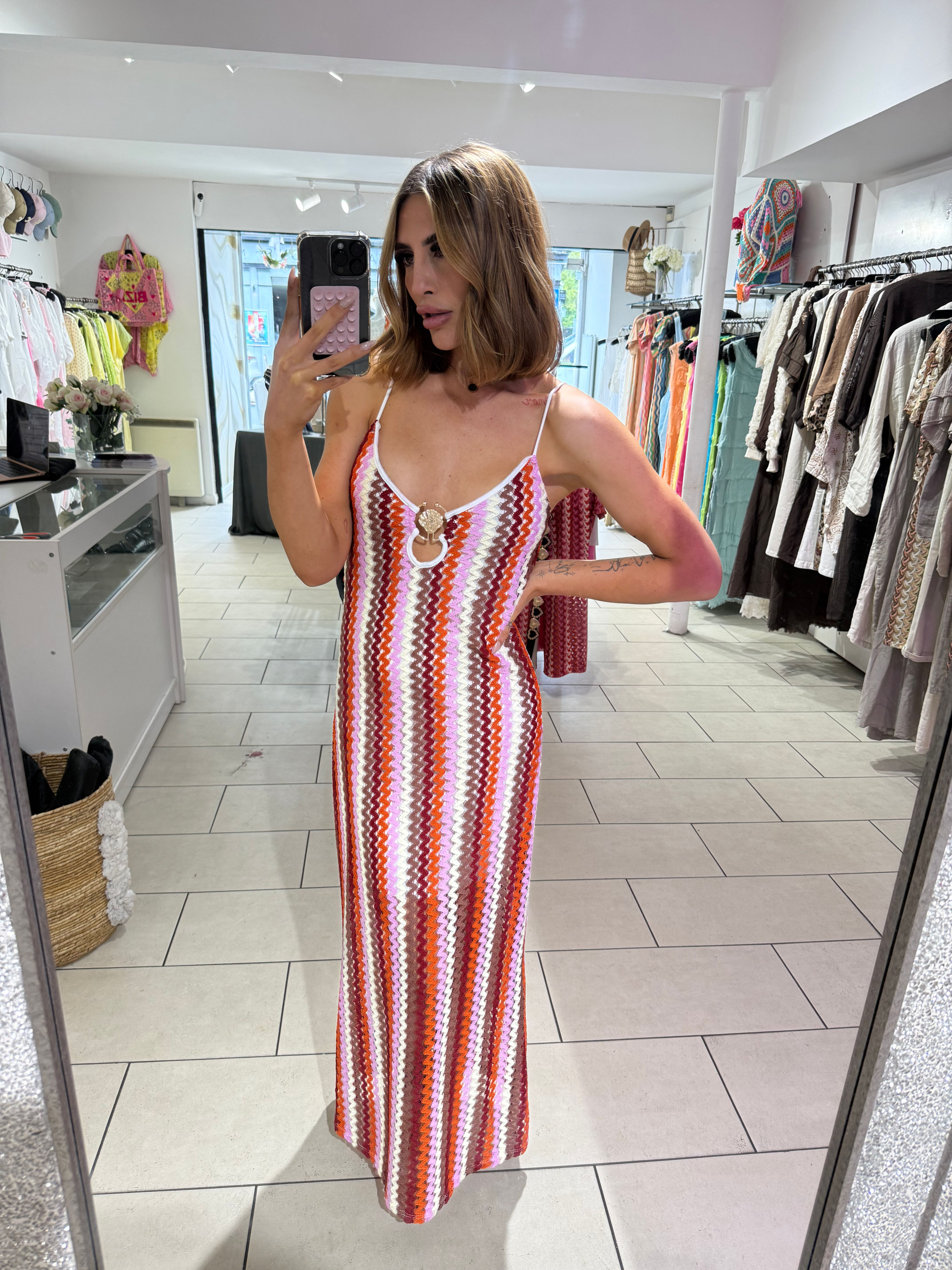 Mia Shell Zig Zag Maxi Dress - Pink/Red