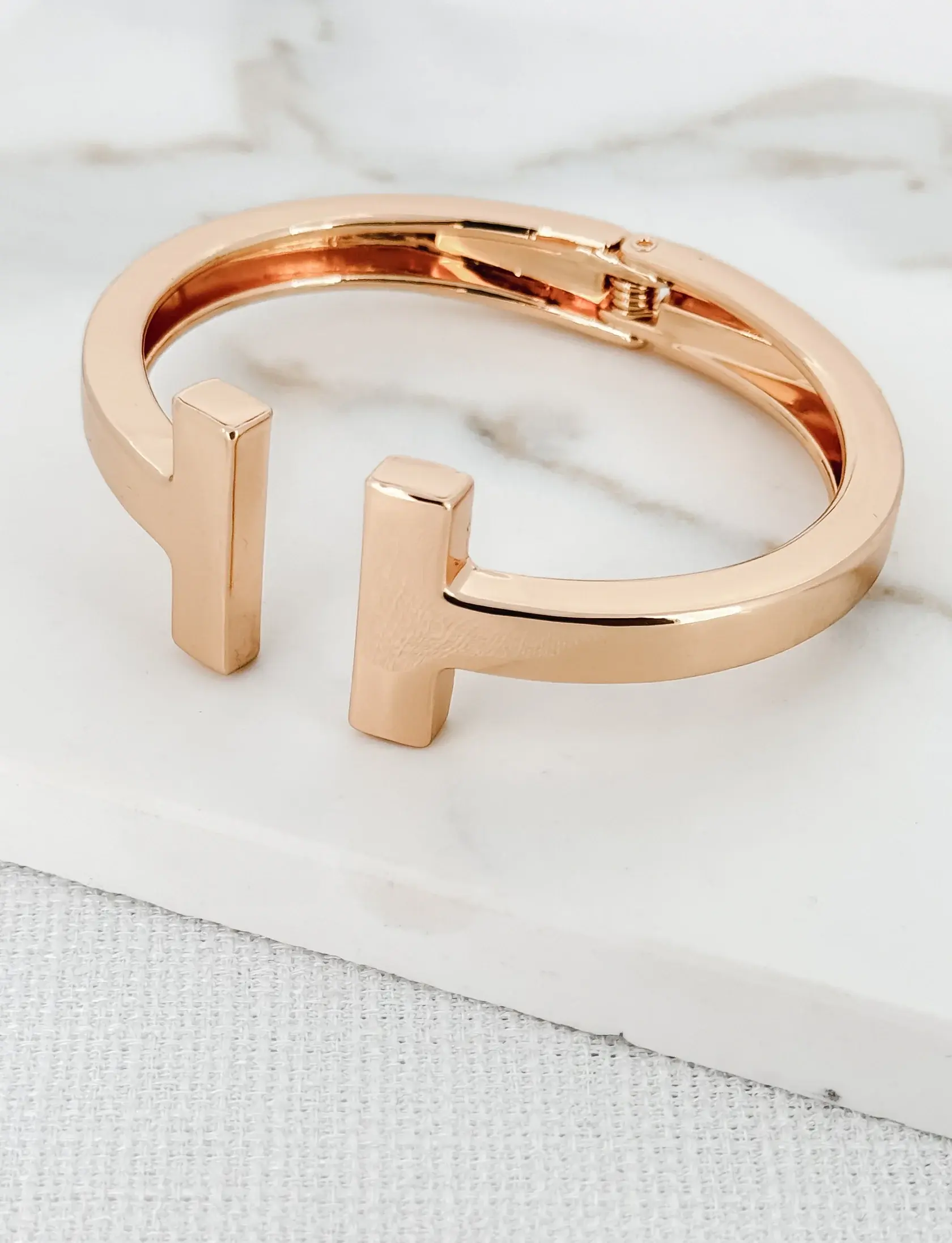 Gold Chunky Double Bar T Shaped Bangle