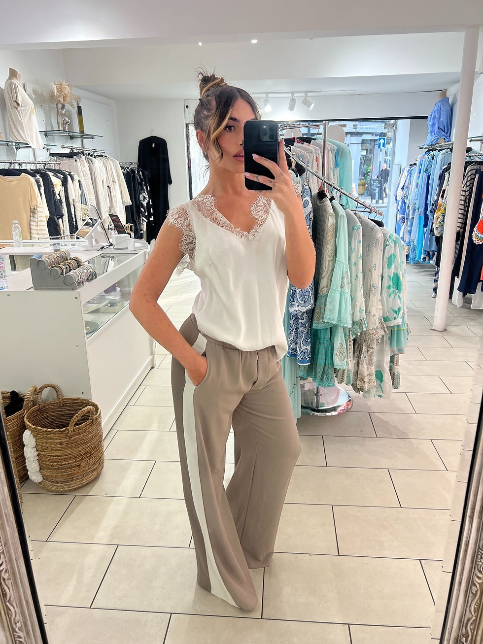Allegra Side Stripe Wide Leg Trouser - Taupe & Cream