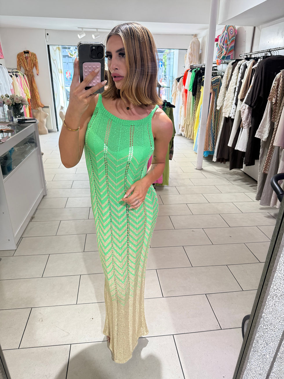 Thumbnail: Mila Lurex Chevron Maxi Dress - Apple Green 