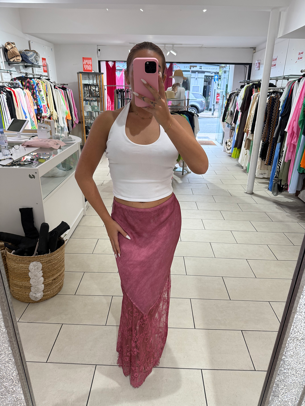 Thumbnail: Lace Bottom Maxi Skirt - Rasberry Pink 