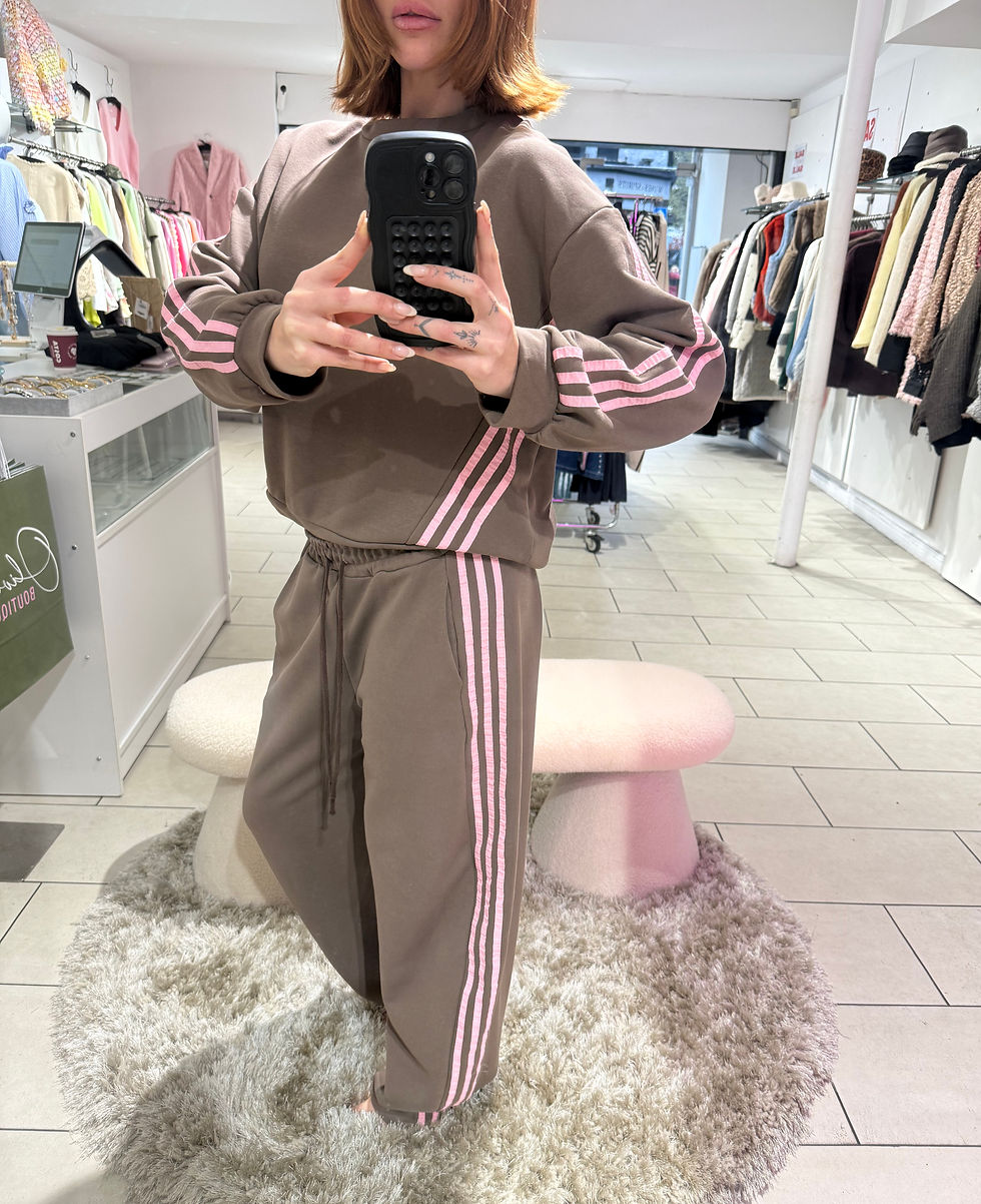 Thumbnail: Elodie Side Stripe Tracksuit - Brown & Pink