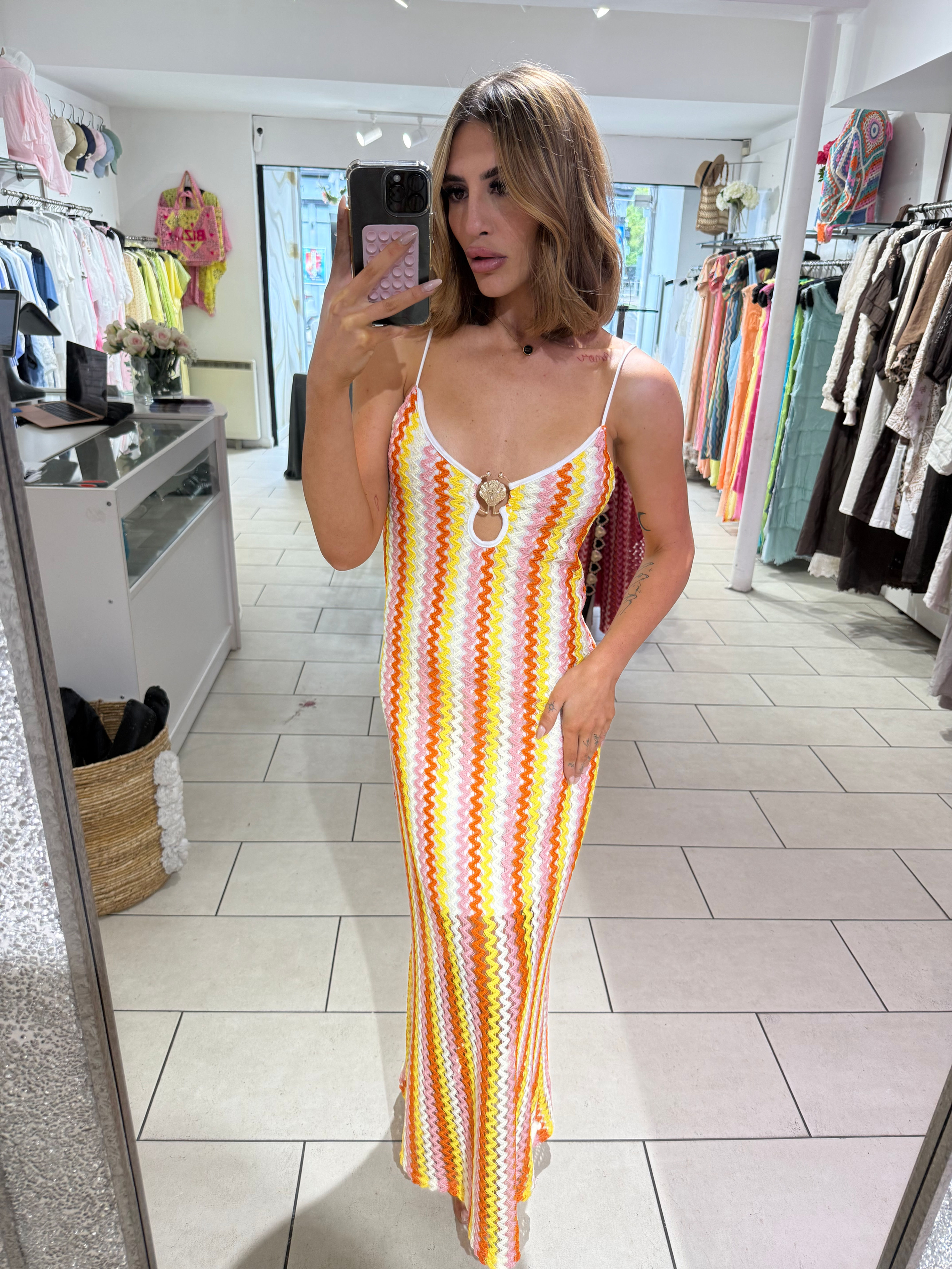 Mia Shell Zig Zag Maxi Dress - Orange/Yellow 