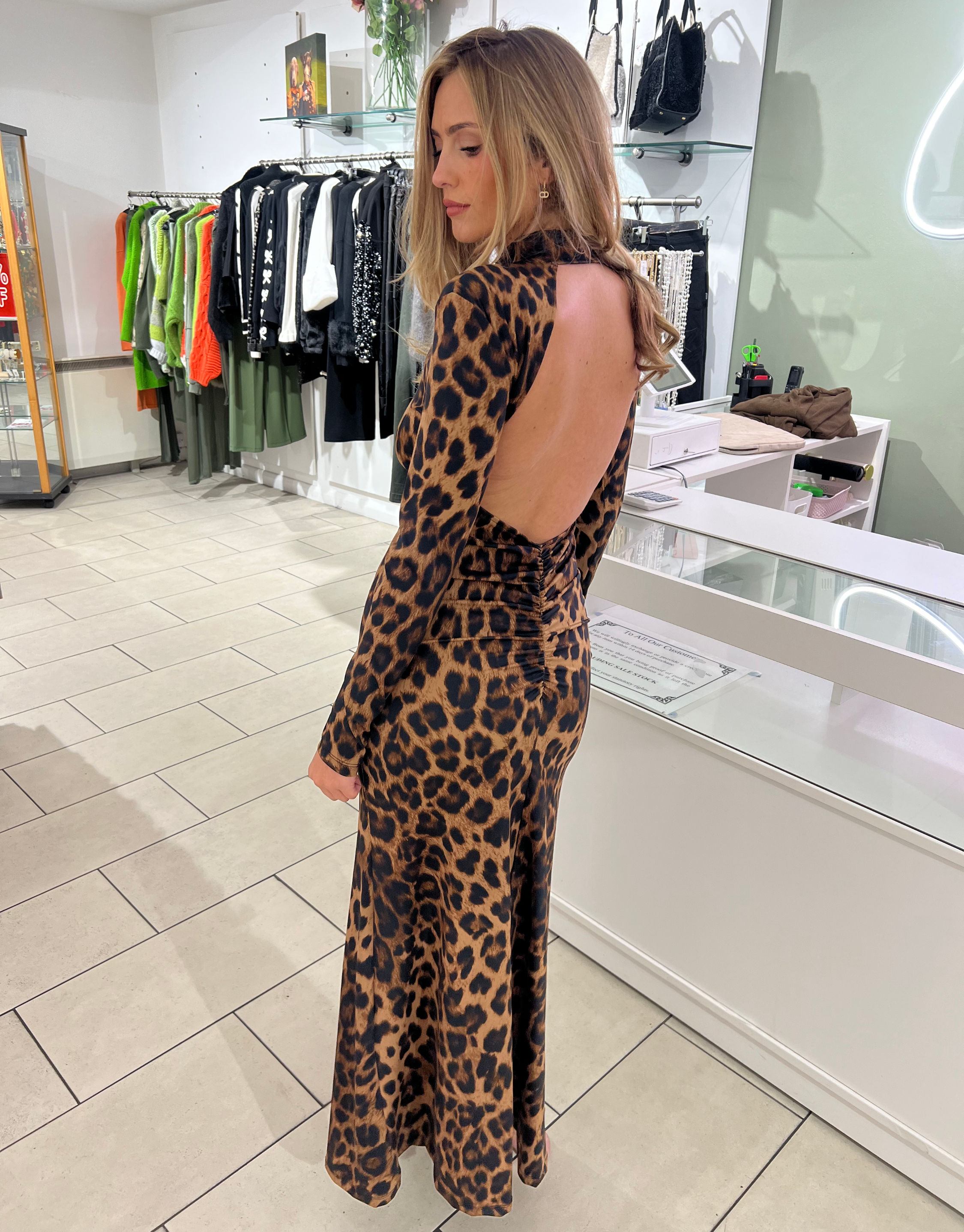 Blair Leopard Print Backless Maxi Dress