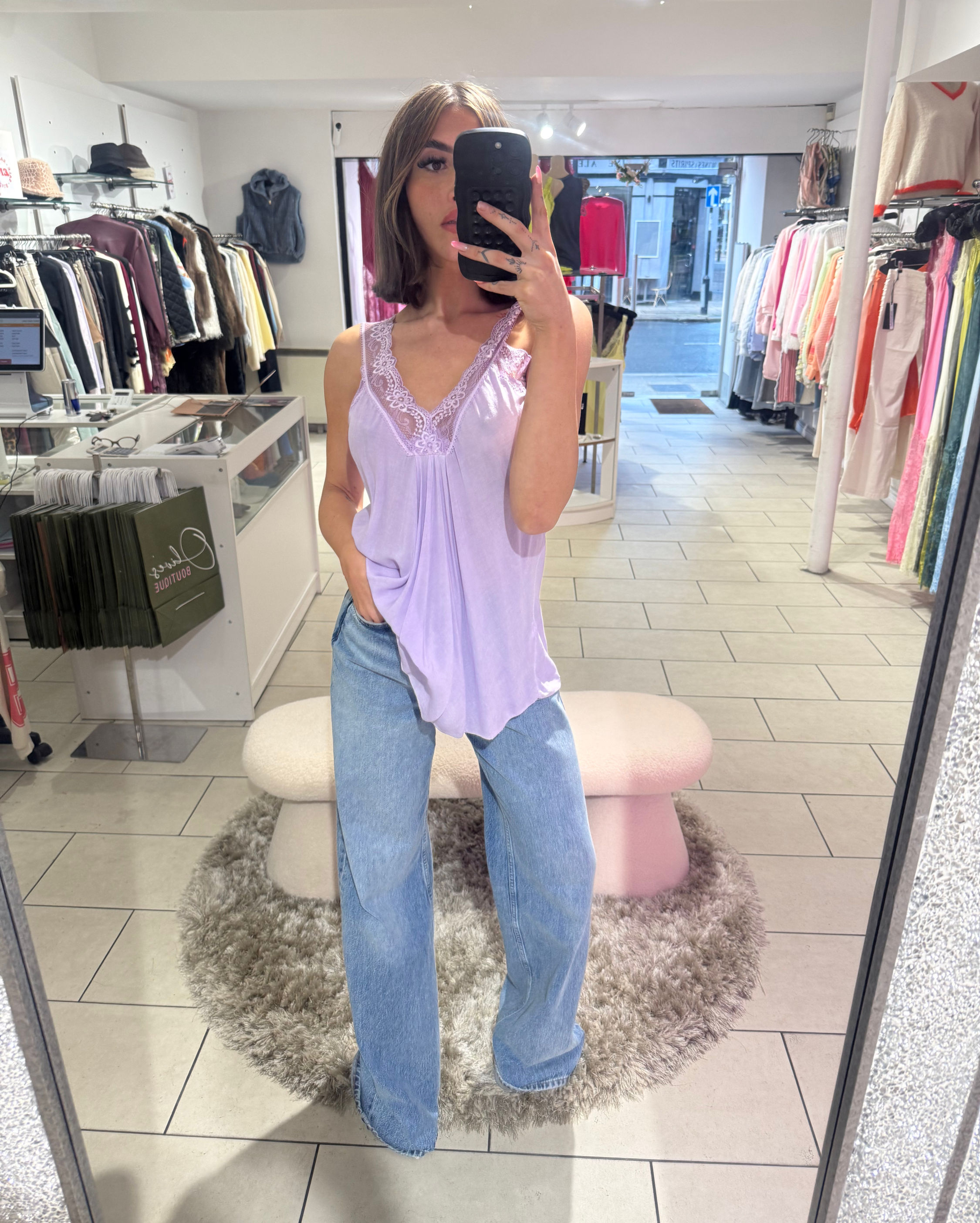 Belle Lace Trim Vest - Lilac