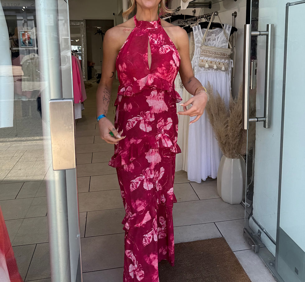 Thumbnail: Rosalie Frill Detail Halter Maxi Dress - Red  