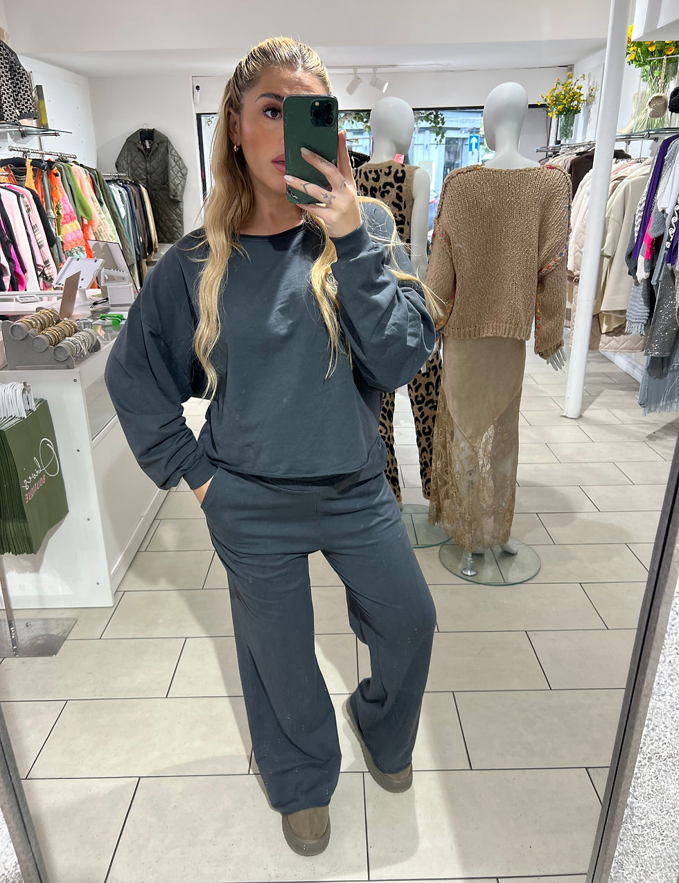 Brogan Wide Leg Lounge Set - Charcoal