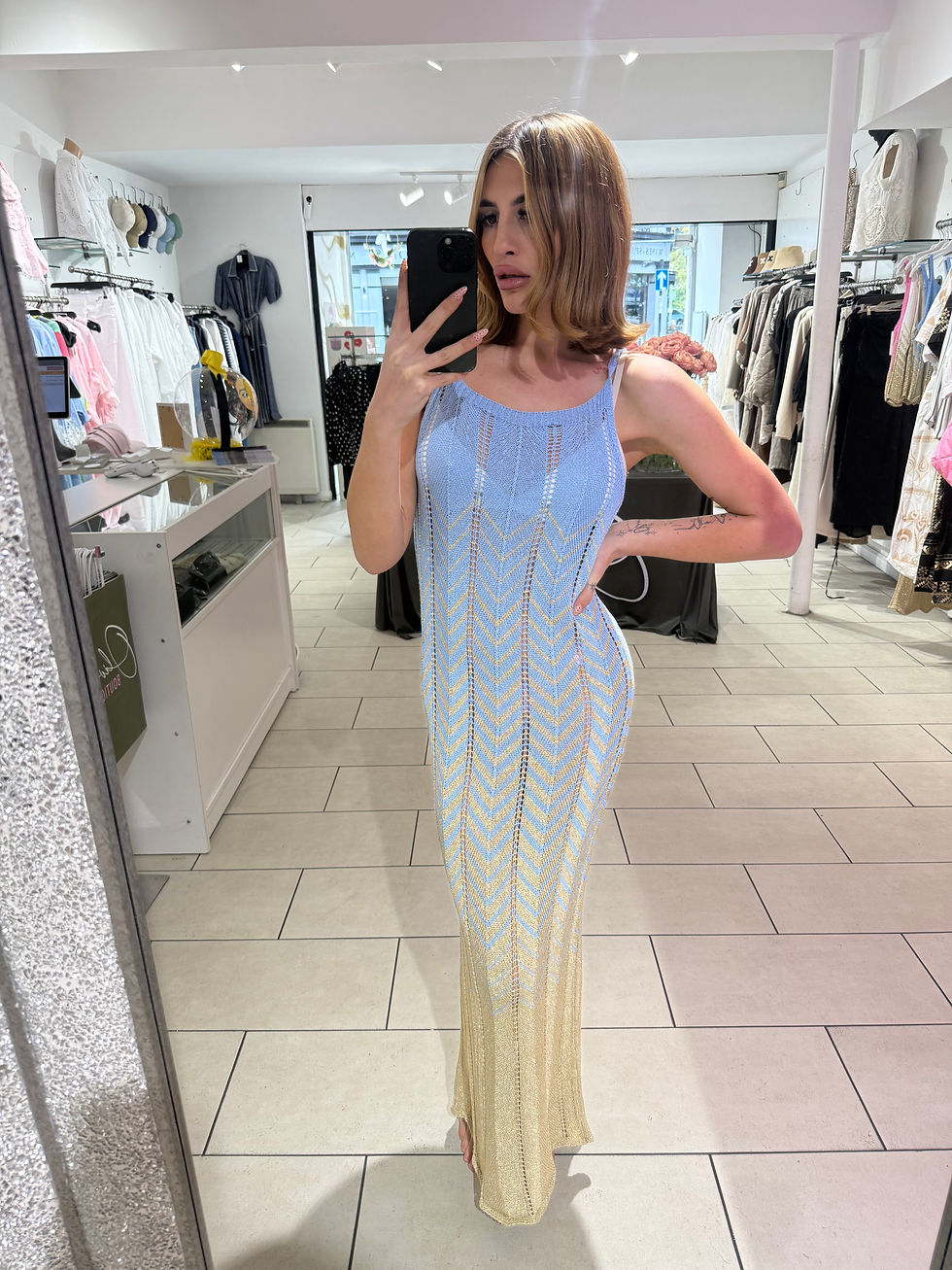 Thumbnail: Mila Lurex Chevron Maxi Dress - Blue 