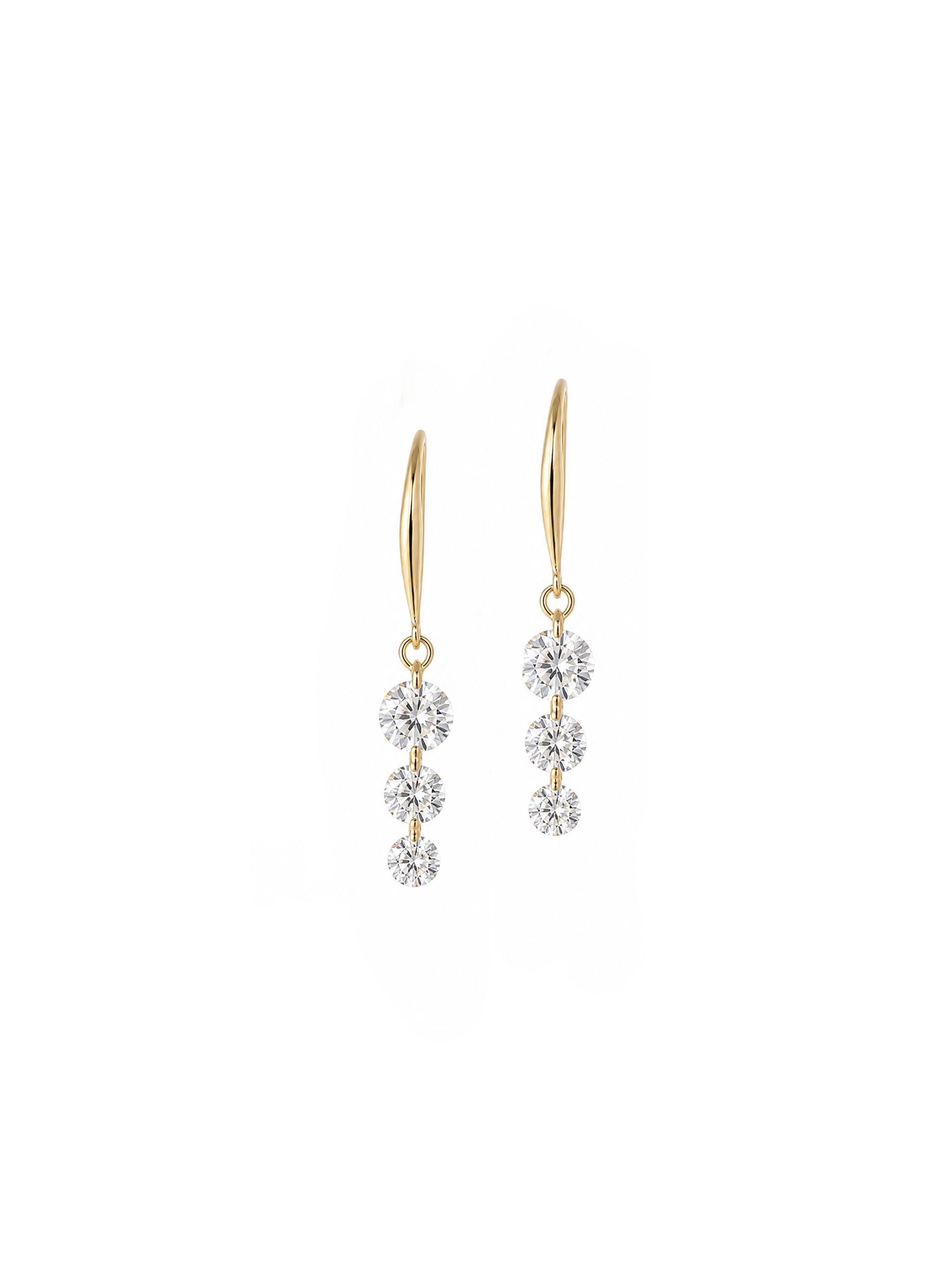 Floating Diamond Three Sparkles Earrings