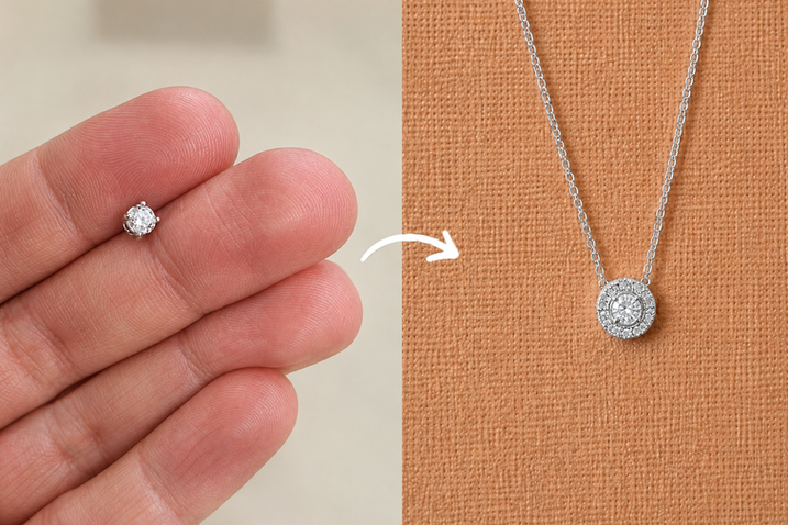 Lab-grown diamond transformed into a pendant necklace in 18ct white gold, Carolina Chabert