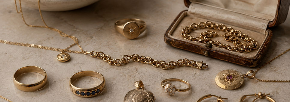 Inherited gold chains and a locket, before transformation