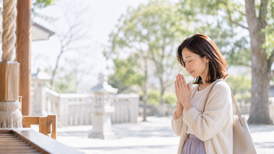 神社で祈る休日の女性.png