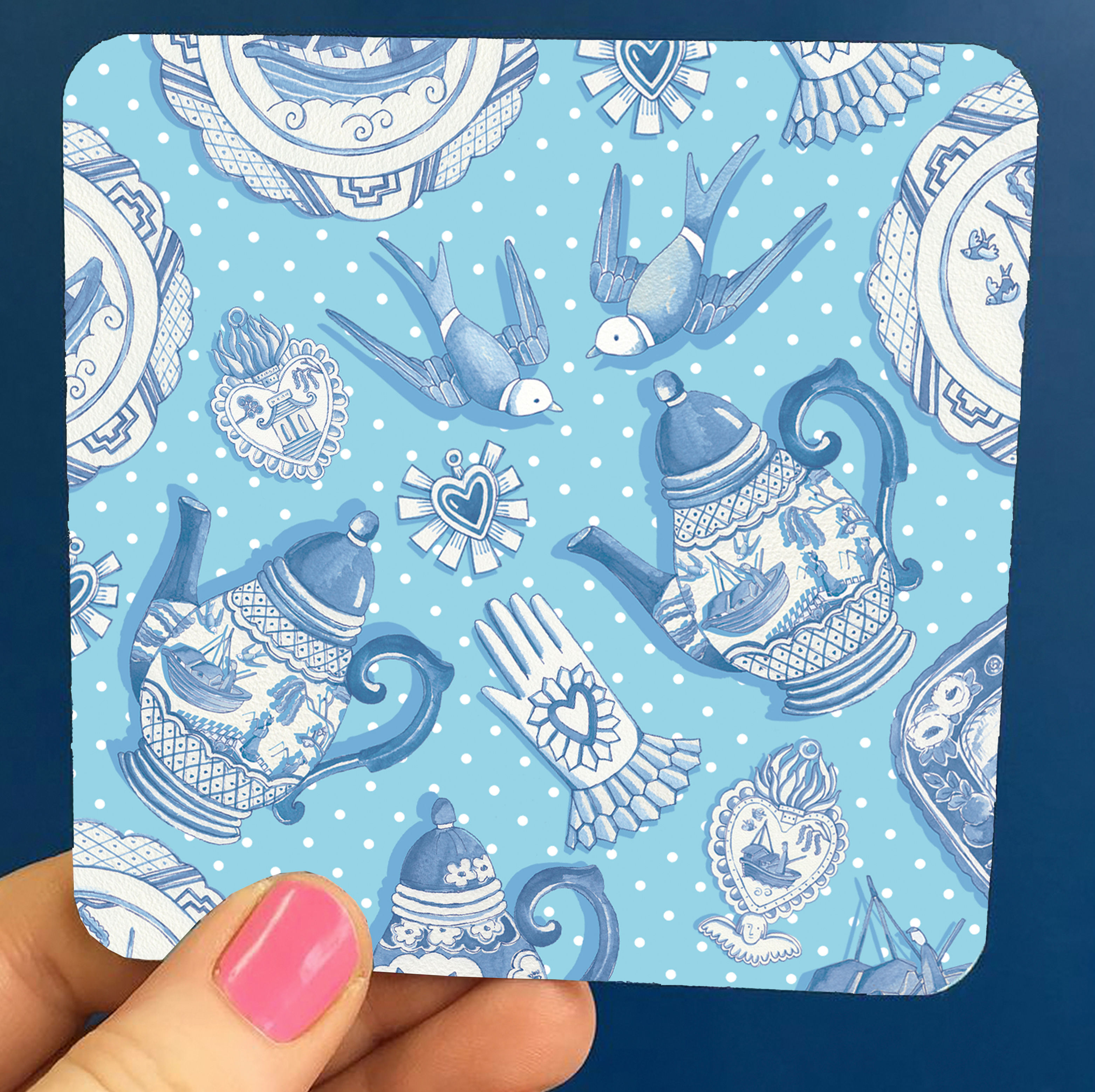 Set of 10 Willow Love Birds Coasters