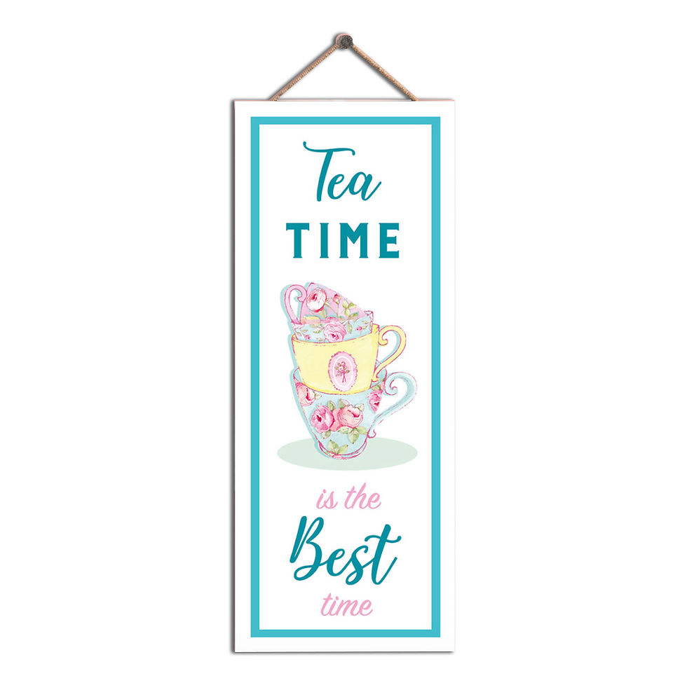 Thumbnail: Teatime isthe Best Time Kitchen large wooden hanging sign Set of 6 £3.75 each