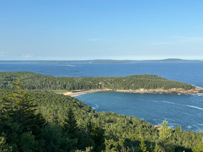 View of Sand Beach from the summit of Gorham Mountain in Acadia National Park.