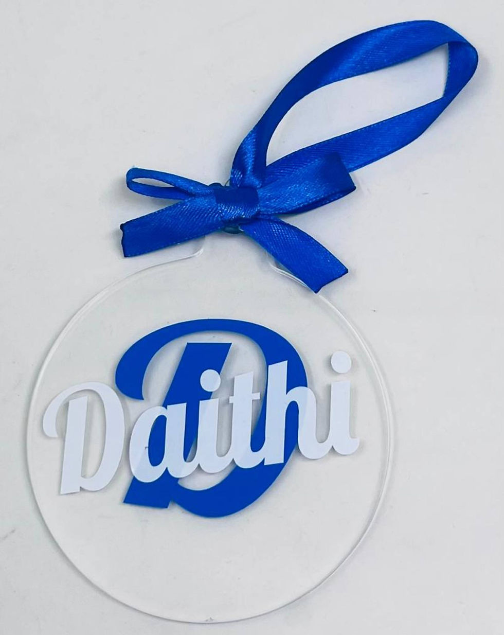 Thumbnail: Personalised Christmas Bauble, Initial & Name Disc Bauble, Acrylic Bauble & Bow