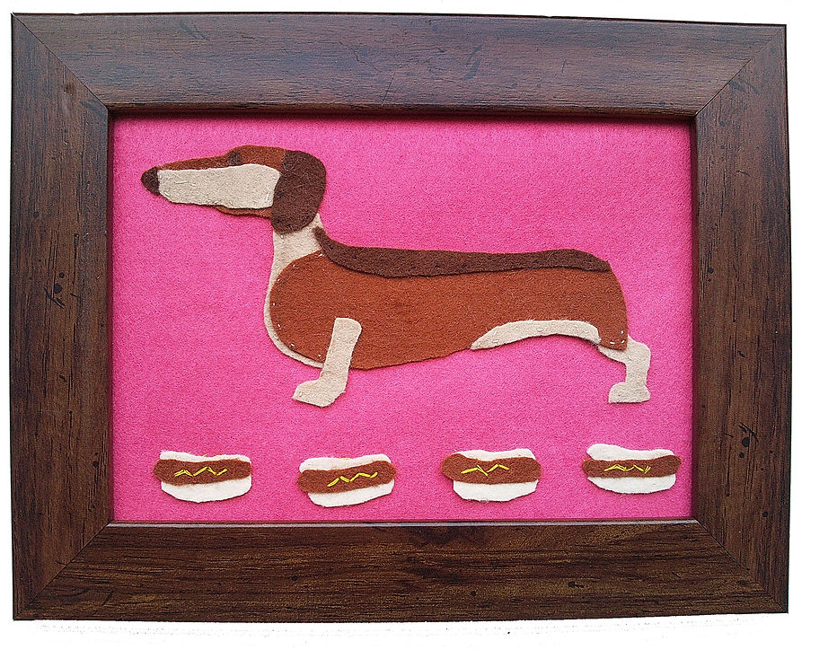 Sausage Dog, hand made, framed