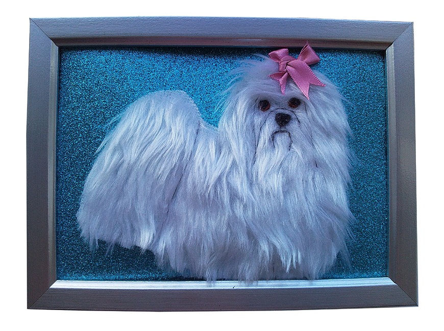 Lhasa Apso dog, hand made, framed