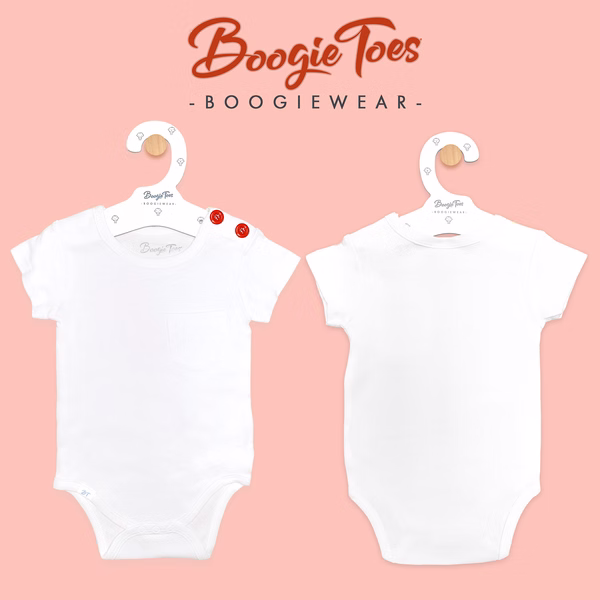 White Boogie Tees Bodysuit Tshirt - Red Button - Image 3