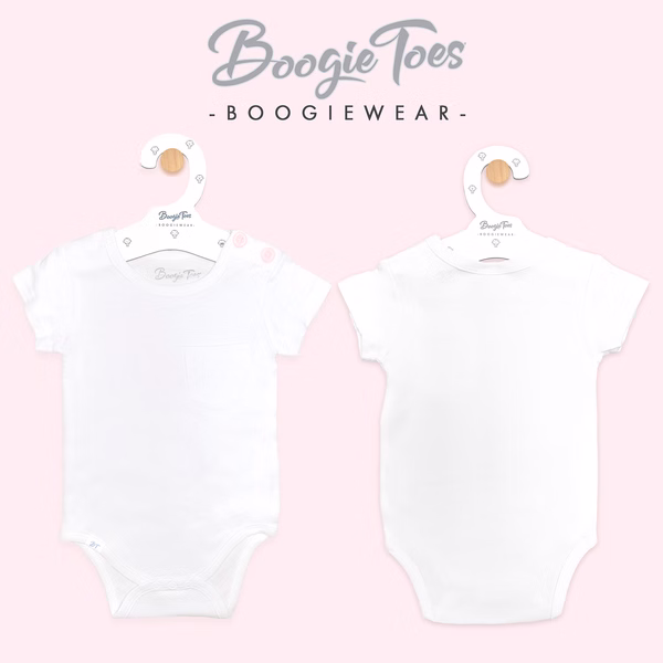 White Boogie Tees Bodysuit Tshirt - Pink Button - Image 3