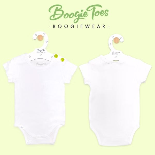 White Boogie Tees Bodysuit Tshirt - Green Button - Image 3