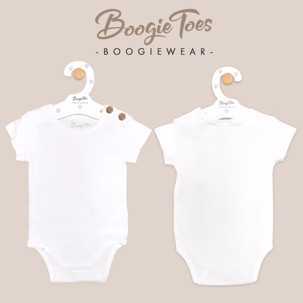 White Boogie Tees Bodysuit Tshirt - Natural Wood Button - Image 4