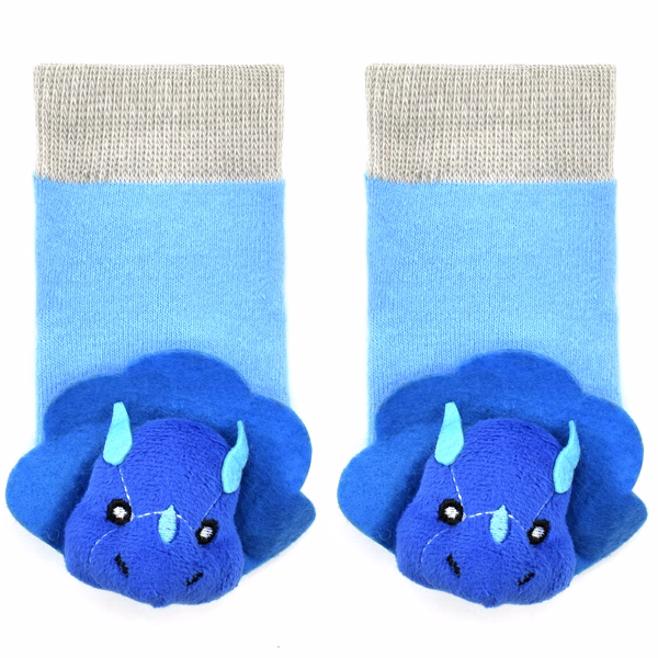 Blue Tricera Triceratops Dinosaur Boogie Toes Rattle Socks - Image 3