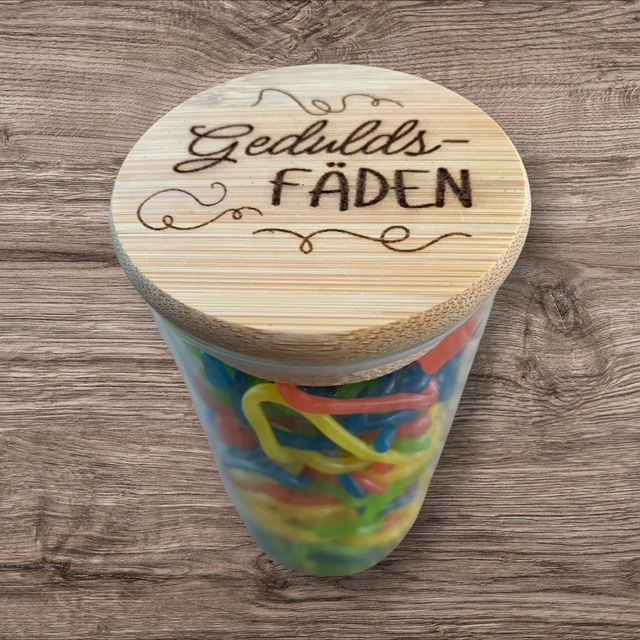 Miniaturbild: Geschenk Glas mit Bambusdeckel und Gravur