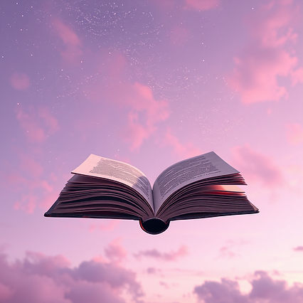 pastel purple sky with blind date with a  books floating in the sky and glitter.jpg
